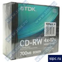  CD-RW 700Mb TDK 10/12x Slim (10 )